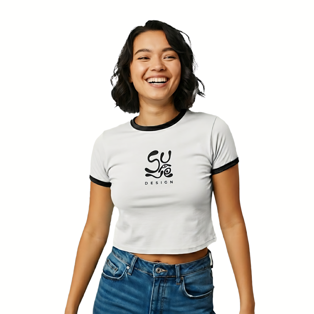 Suave Retro Girly Black and White Ringer Tee