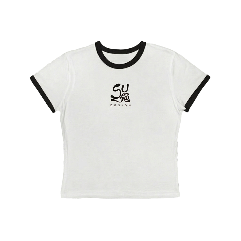 Suave Retro Girly Black and White Ringer Tee